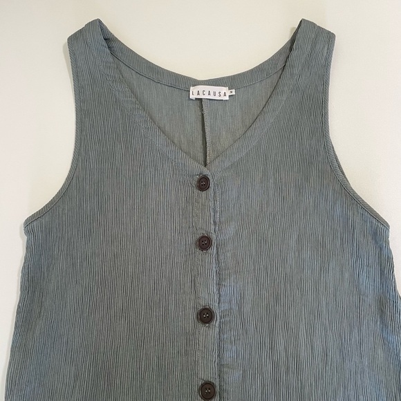 NEW Lacausa Elderflower Jumpsuit Relaxed  Wide Leg Button Front Sage Medium - Picture 11 of 15